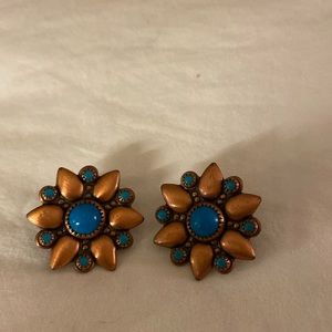 Vintage turquoise and copper colored clip in earrings